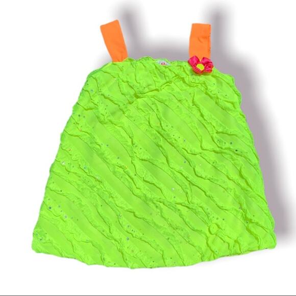 Real Love Neon Yellow and Pink Ruffle Dress Size 6X - Picture 1 of 5